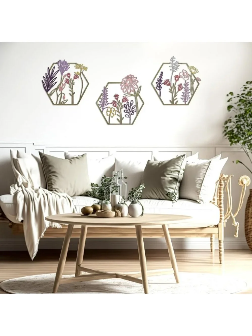 3-Piece Colorful Metal Flower Wall Decor - Minimalist Floral Hanging Art